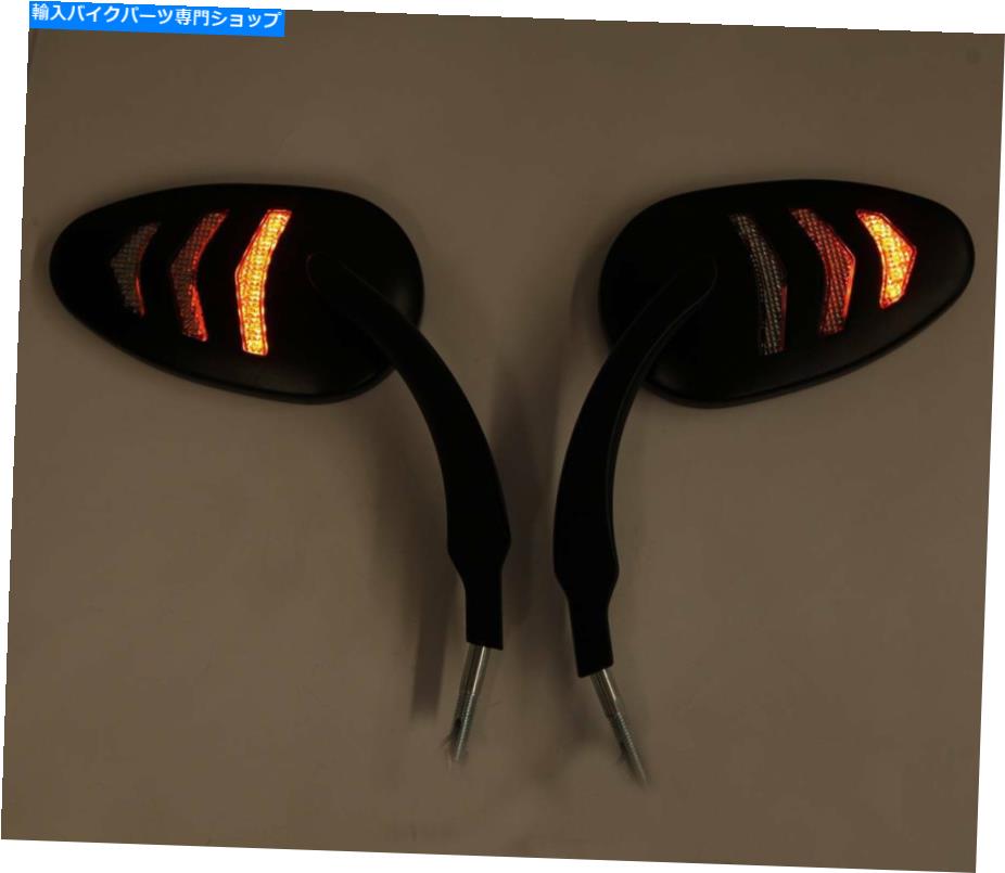 Mirror ブラックオートバイリアビューミラー統合矢印LEDハーレーのターン信号 Black Motorcycle Rear View Mirrors Integrated Arrow LED Turn Signal For Harley【並行輸入品】