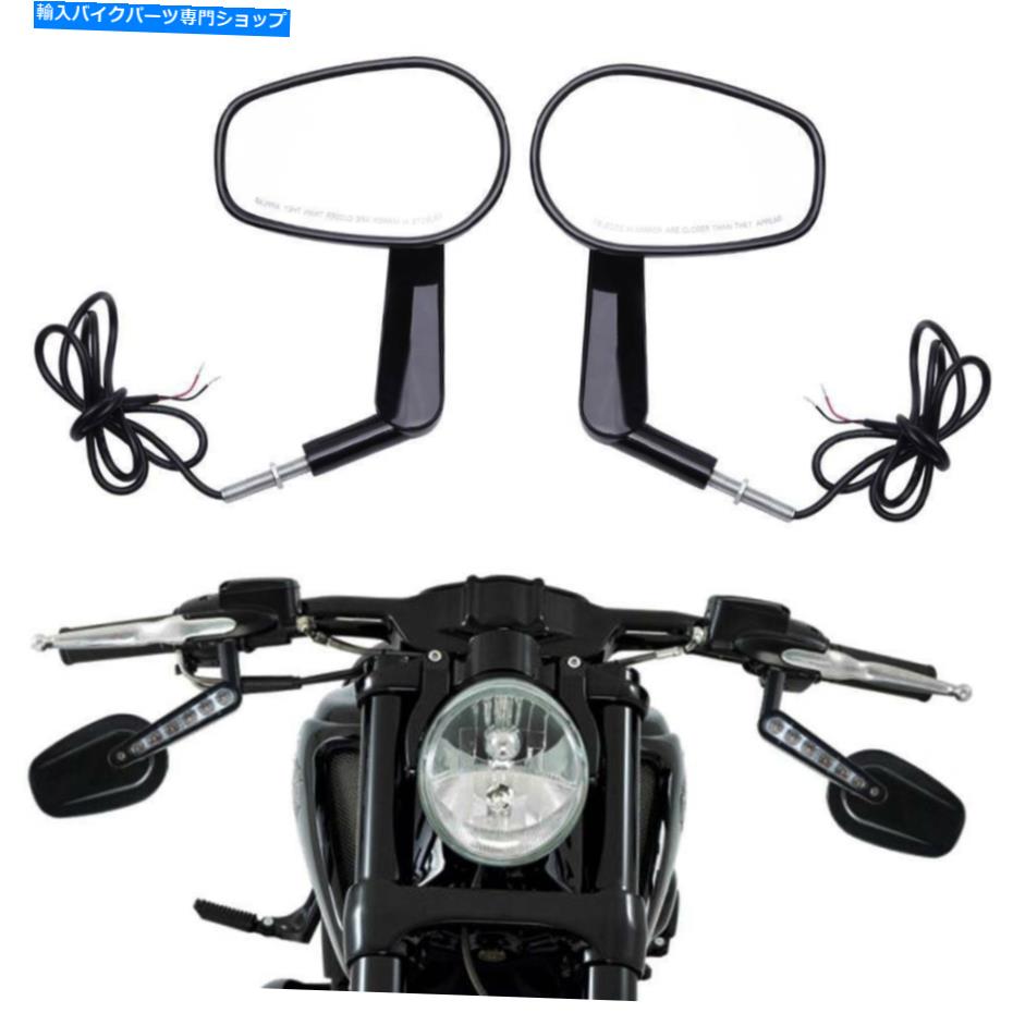 Mirror Harley VロッドVロッドVRSCF用ブラックリアビューサイドミラーLEDターン信号ライト Black Rearview Side Mirrors LED Turn Signal Lights For Harley V Rod V-Rod VRSCF【並行輸入品】 36,864円
