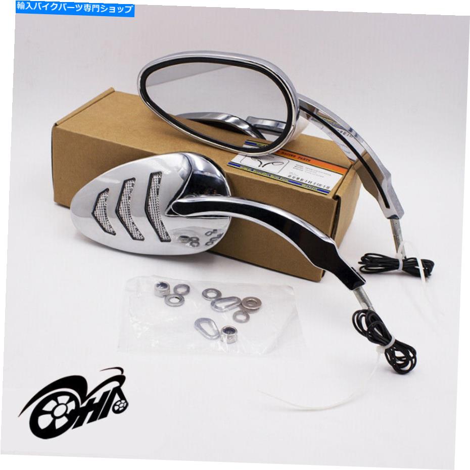 Mirror オートバイクロームリアビューミラー統合矢印LEDハーレーのためのターン信号 Motorcycle Chrome Rear View Mirror Integrated Arrow LED Turn Signal For Harley【並行輸入品】