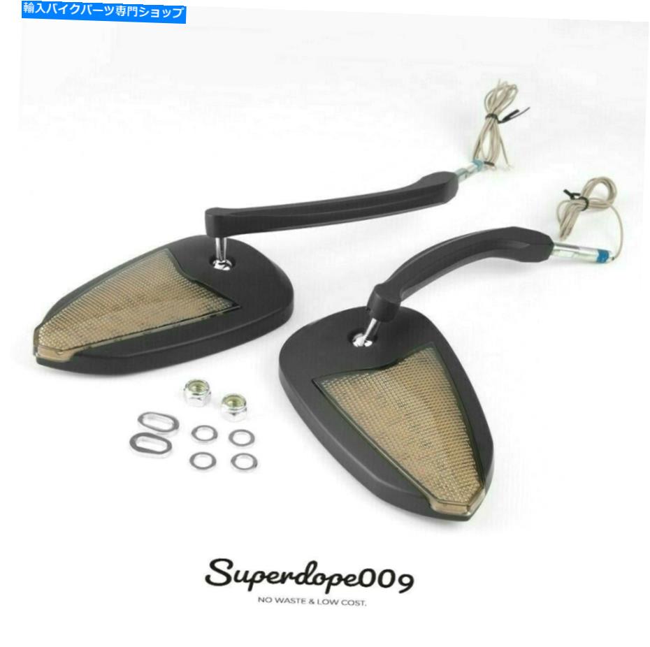 Mirror ハーレーチョッパークルーザーのための楕円形の黒いアルミニウムミラーの内蔵LEDタ??ーン信号 Oval black aluminum mirrors built-in LED turn signals for Harley chopper cruiser【並行輸入品】