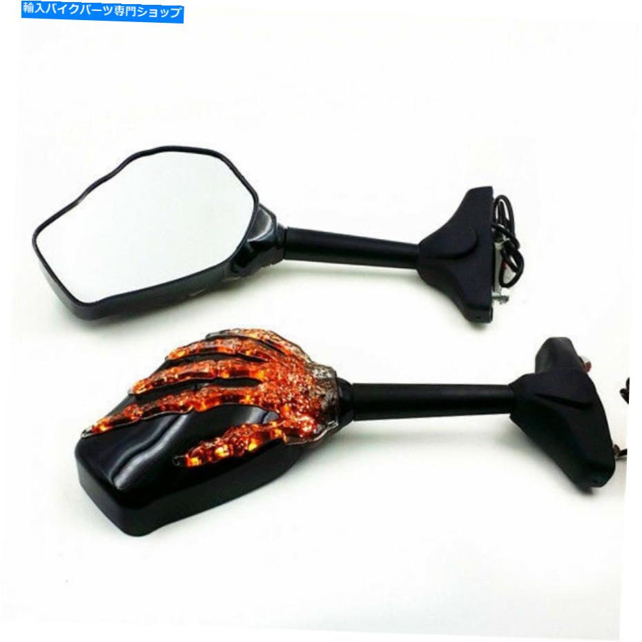 Mirror ブラックスカルターンシグナル統合レーシングリバーミラーオートバイカスタムGSXR Black Skull Turn Signal Integrated Racing Reaview Mirror Motorcycle Custom GSXR【並行輸入品】