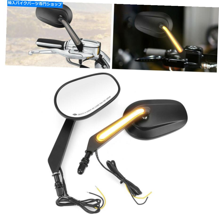 Mirror ブラックリアビューミラーLEDハーリースポーツスター883 1200 DYNA Vrod Black Rear View Mirrors LED Turn Signals For Harley Sportster 883 1200 Dyna VROD【並行輸入品】