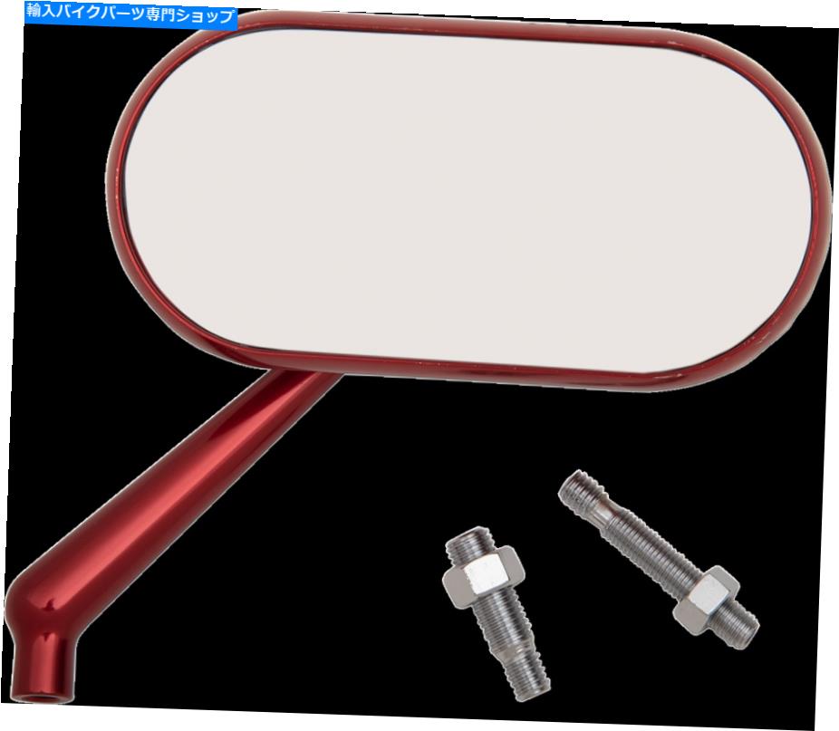 Mirror 右側の単一のハンドルバーミラーのレッドの赤い楕円形の凸面側面図のネジ Arlen Ness Red Oval Convex Side View Screw in Right Side Single Handlebar Mirror【並行輸入品】