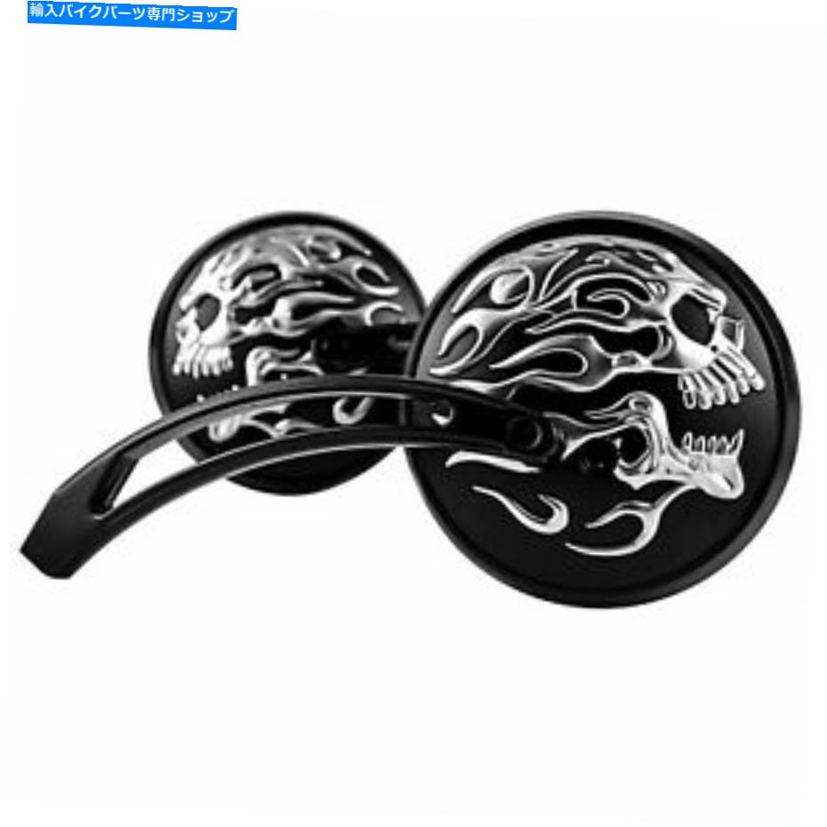 Mirror ハードドライブブラックフラミングスカルミラーW /アルミニウム幹 HARDDRIVE BLACK FLAMING SKULL MIRROR W/ALUMINUM STEM【並行輸入品】
