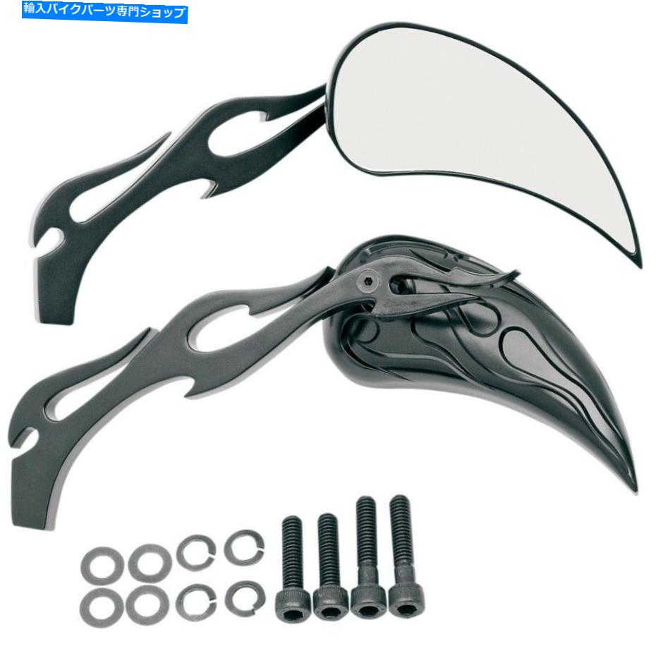 Mirror ドラッグスペシャリ0640-0289ブラックフレームティアドロップハンドルバーミラーズペアハーレー Drag Specialties 0640-0289 Black Flame Teardrop Handlebar Mirrors Pair Harley【並行輸入品】