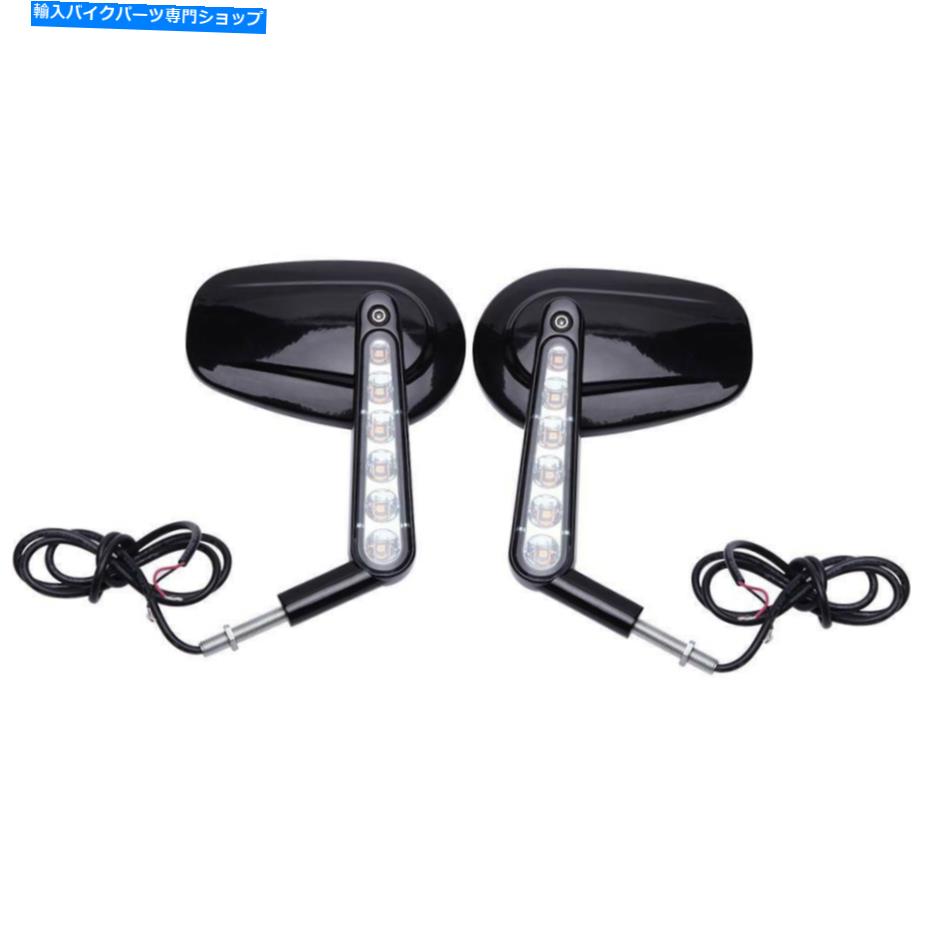 Mirror ブラックオートバイLEDターンシグナルミラーはハーレーVロッドマッスルVRSCF 2009-20 Black Motorcycle LED Turn Signal Mirrors For Harley V-Rod Muscle VRSCF 2009-20【並行輸入品】