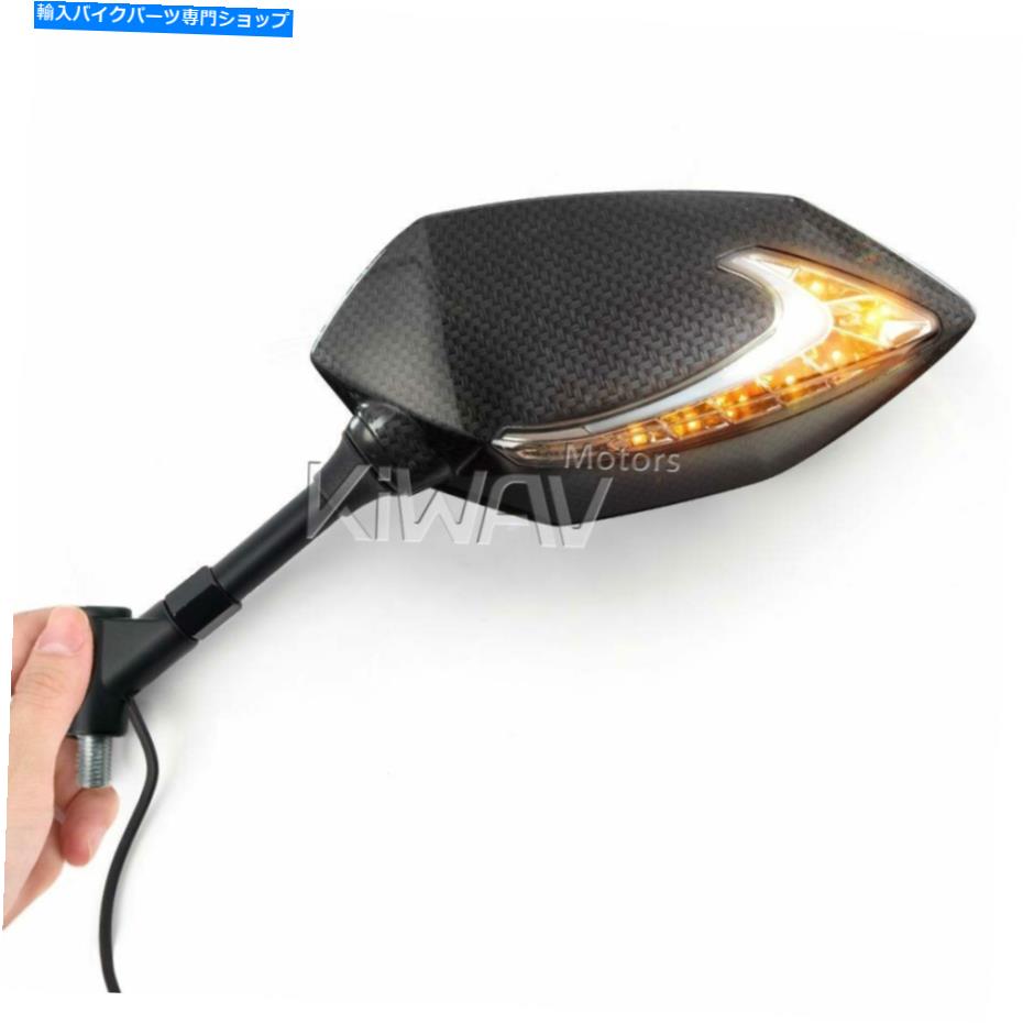 Mirror キワーブカーボンルックスミラールシファーデュアルLEDランニングインジケーターフィットハーレーストリート KiWAV carbon look mirrors Lucifer dual LED running indicator fits Harley Street【並行輸入品】