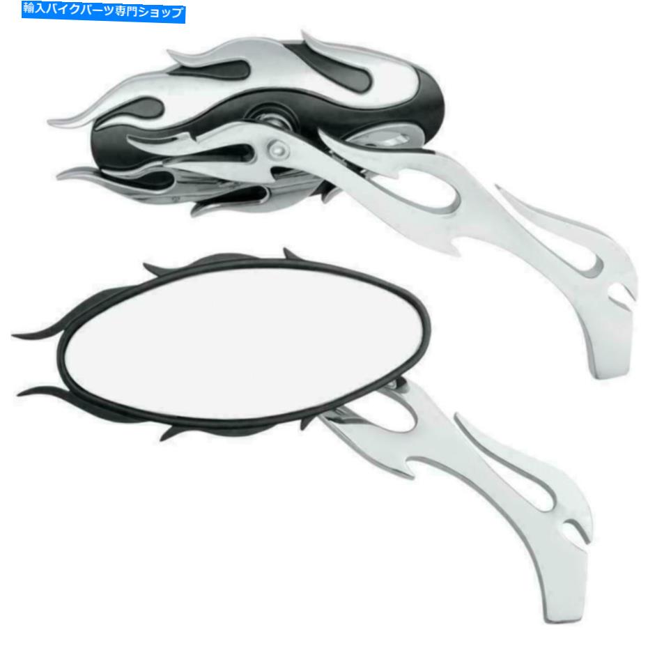 Mirror ドラッグスペシャリーオーバルフレームブラック&クロムオートバイミラーハーリーFLST FXD XL Drag Specialties oval flame black & chrome motorcycle mirrors Harley FLST FXD XL【並行輸入品】|Us Custom Parts Shop USDM