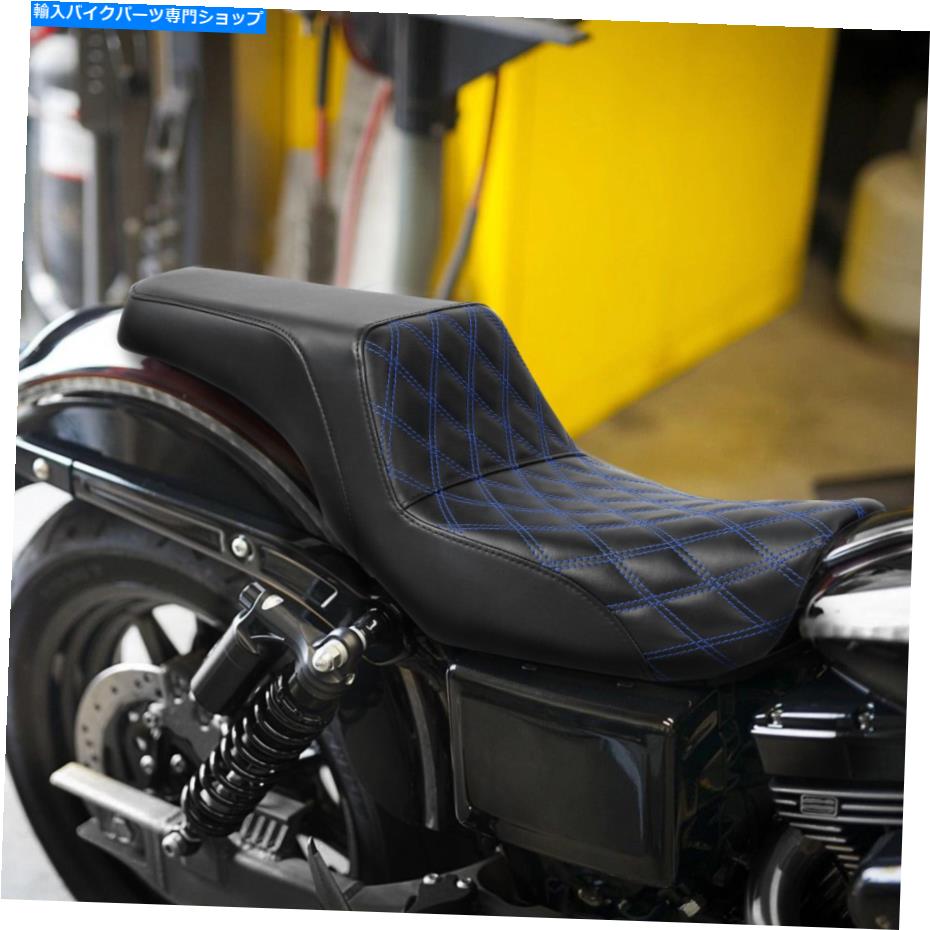 シート ブラックブルードライバー＆旅客シートフィットハーレーダイナローライダー脂肪ボブ06-17 Black Blue Driver & Passenger Seat Fit For Harley Dyna Low Rider Fat Bob 06-17【並行輸入品】