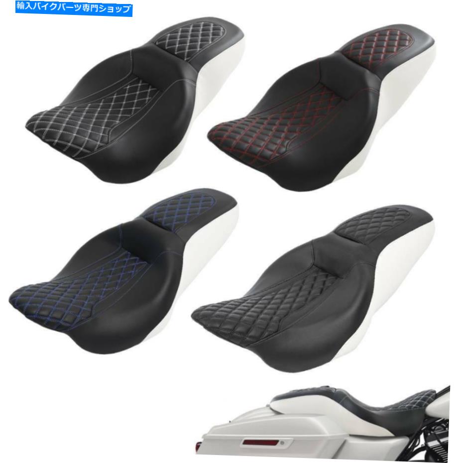 シート ブラック+ホワイトドライバライダー旅客シートフィットハーレーツーリンググライド09-20 Black + White Driver Rider Passenger Seat Fit For Harley Touring Glide 09-20【並行輸入品】