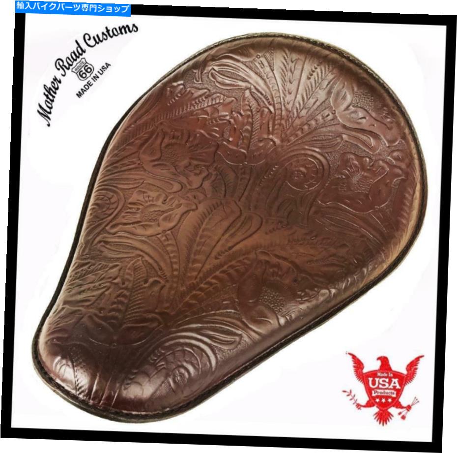 シート スプリングソロシートチョッパーボバーハーリースポーツスターホンダ11x14 Brnツールレザー Spring Solo Seat Chopper Bobber Harley Sportster Honda 11x14 Brn Tooled Leather【並行輸入品】