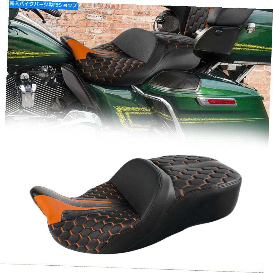 シート オレンジステッチドライバーの助手席フィットハーレーツーリングストリートグライド09-21 Orange Stitching Driver Passenger Seat Fit For Harley Touring Street Glide 09-21【並行輸入品】