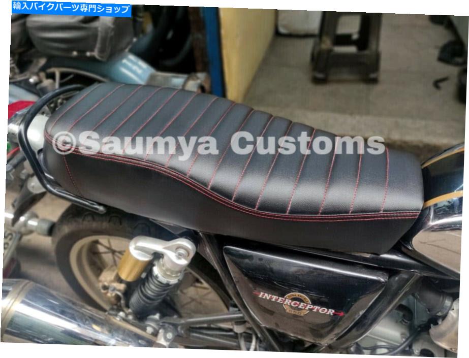 シート Re Interceptor 650の赤いステッチが付いている排他的なスタイリッシュなスクランブラ席 Exclusive Stylish Scrambler Seat Black with Red Stitching for RE Interceptor 650【並行輸入品】