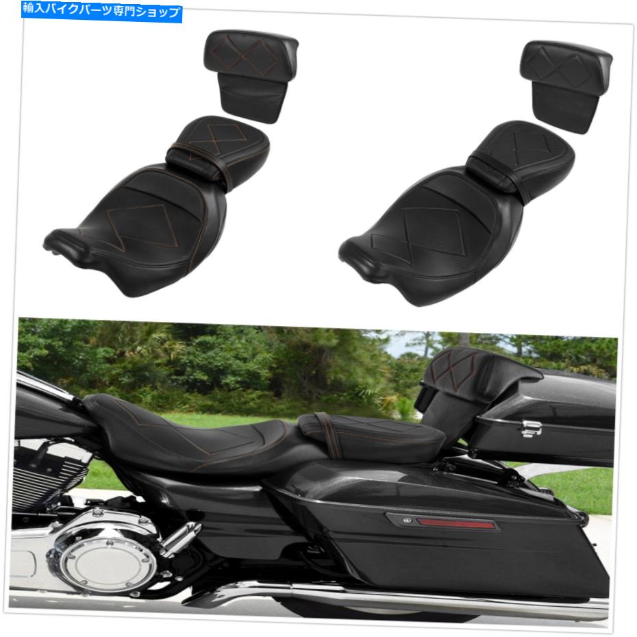 シート 運転席旅客座席シート＆背もたれフィットハーレーツーリングロードグライド14-21 Driver Passenger Pillion Seat & Backrest Fit For Harley Touring Road Glide 14-21【並行輸入品】