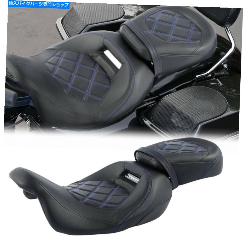 シート 青いステッチドライバーの助手席フィットのためのハーレーツーリングロードグライド09-21 19 Blue Stitching Driver Passenger Seat Fit For Harley Touring Road Glide 09-21 19【並行輸入品】
