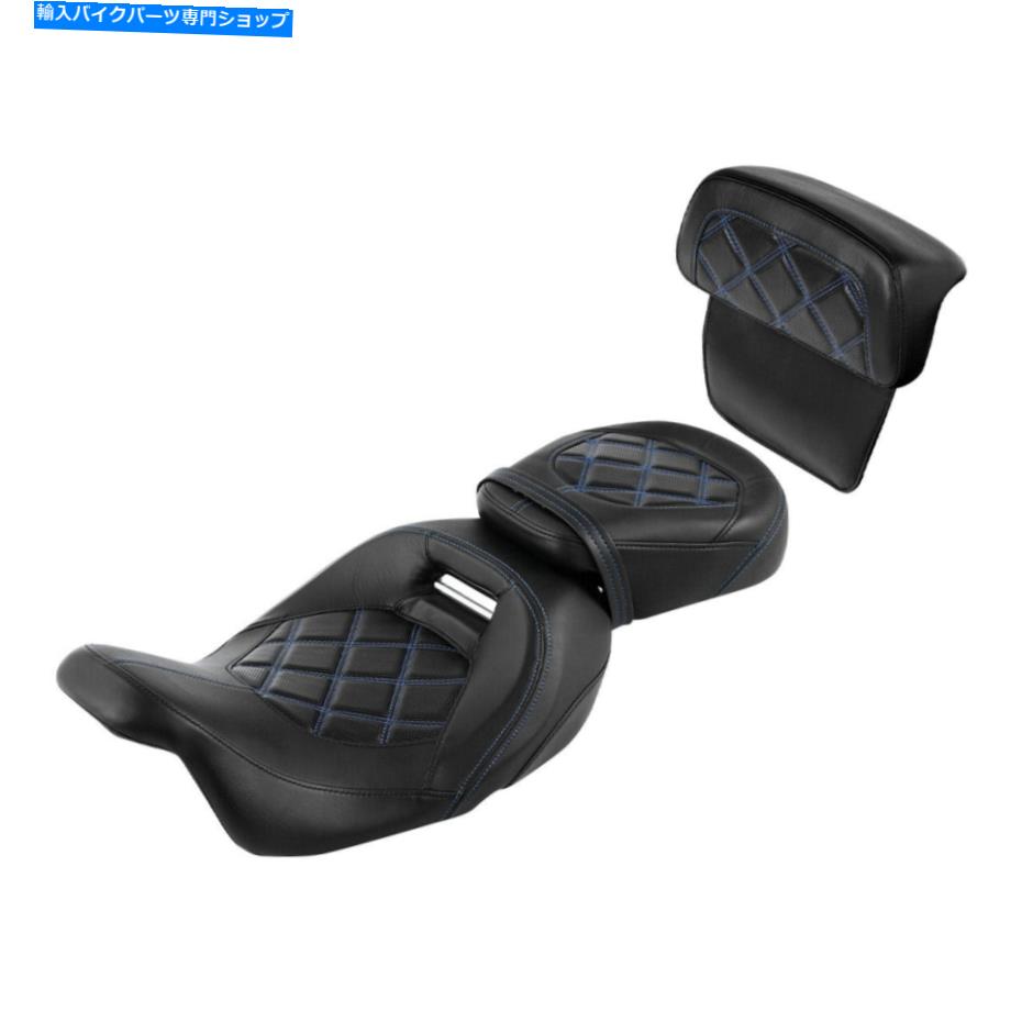 シート 青いステッチドライバーの助手席座席＆背もたれの座席フィットのハーレーロードグライド14-21 Blue Stitching Driver Passenger Seat & Backrest Fit For Harley Road Glide 14-21【並行輸入品】