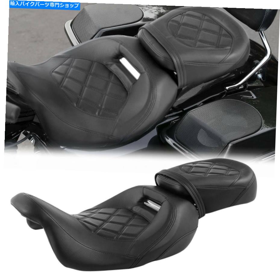 シート ブラックPUレザードライバー助手席フィットハーレーツーリングロードグライド09-21 Black PU Leather Driver Passenger Seat Fit For Harley Touring Road Glide 09-21【並行輸入品】