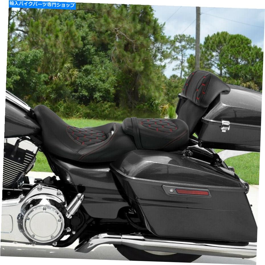 シート 赤ステッチドライバーの助手席座席＆背もたれフィットハーレーロードキング14アップ Red Stitching Driver Passenger Seat & Backrest Fit For Harley Road King 14-UP【並行輸入品】