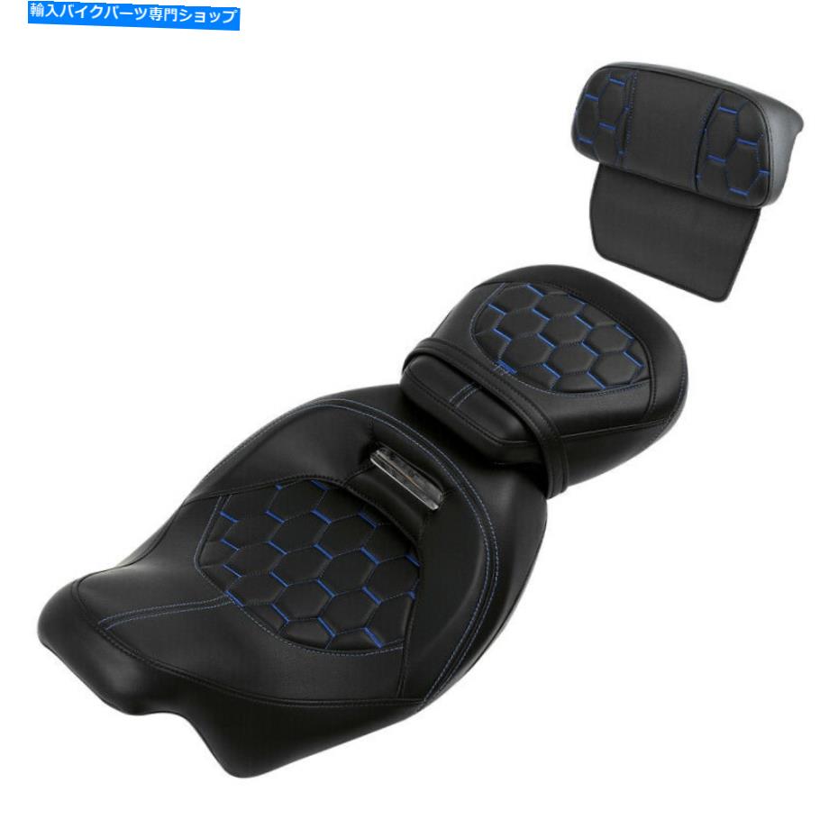 シート ハーレーロードキング2014-2021ブルーステッチのための運転席旅客席の背もたれフィット Driver Passenger Seat Backrest Fit For Harley Road King 2014-2021 Blue Stitching【並行輸入品】