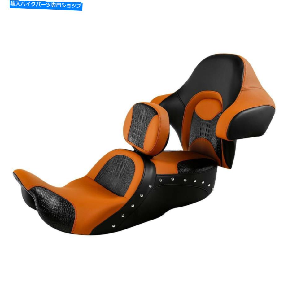 シート ブラックオレンジドライバーの助手席＆背もたれがハーレーロードキング2014-2021 Black Orange Driver Passenger Seat & Backrest Fit For Harley Road King 2014-2021【並行輸入品】