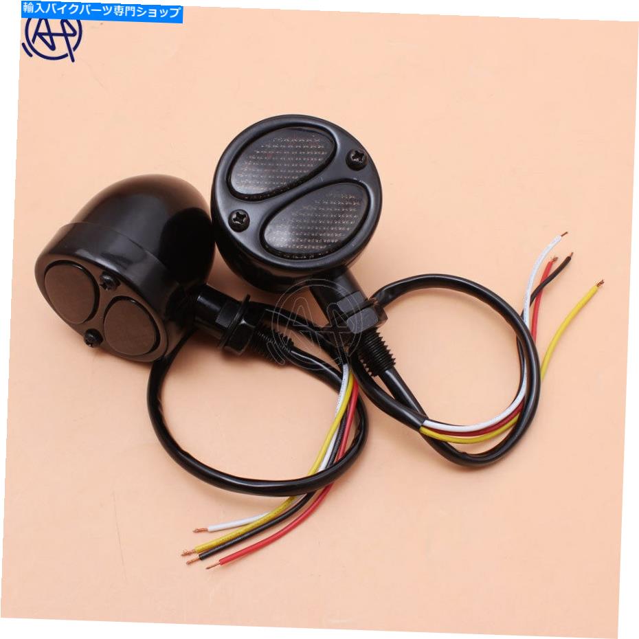 クロームパーツ 2ピースブラックレトロLEDターンシグナルイエローレッドツインライトランニングブレーキランプのブレーキライナー 2pc Black Retro LED Turn Signal Yellow Red Twin Light Running Brake Lamp Blinker【並行輸入品】