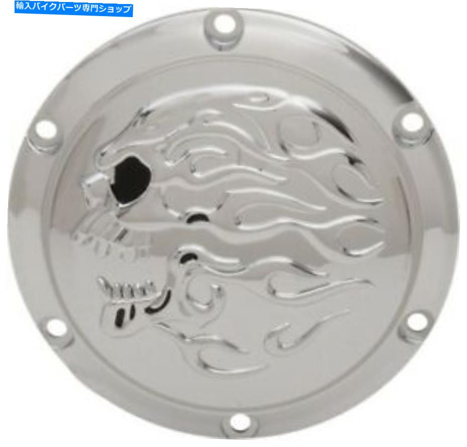 クロームパーツ ドラッグスペシャリティクロームフラミングスカルトランスミッションダービーカバーオートバイ Drag Specialties Chrome Flaming Skull Transmission Derby Cover Motorcycle【並行輸入品】