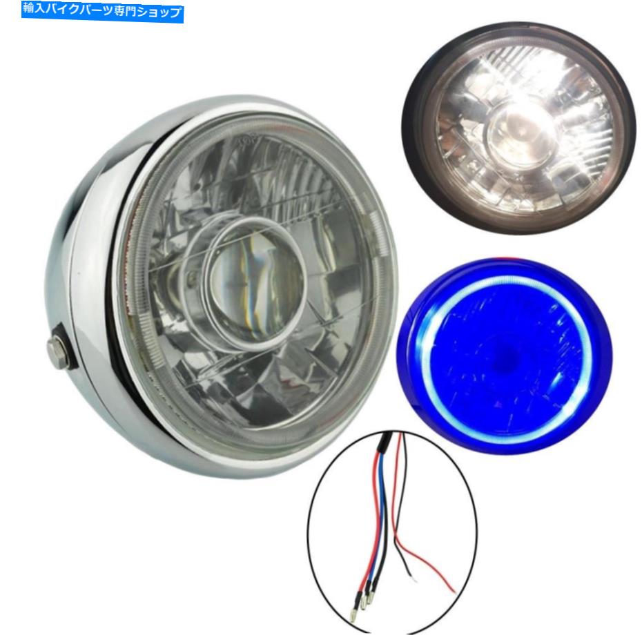クロームパーツ ChromeオートバイプロジェクターヘッドライトブルーエンジェルアイリングHI / LOビーム Chrome Motorcycle Projector Headlight Blue Angel Eye Ring Hi/Lo Beam For Harley【並行輸入品】