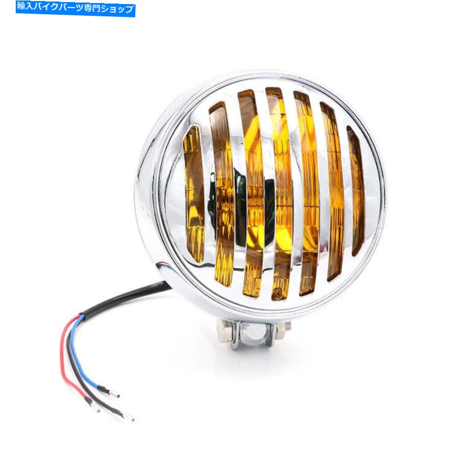 クロームパーツ カスタムハーレーのためのオートバイクロームアンバーレンズグリルボトムマウントヘッドライトランプ Motorcycle Chrome Amber Lens Grill Bottom Mount Headlight Lamp For Custom Harley【並行輸入品】