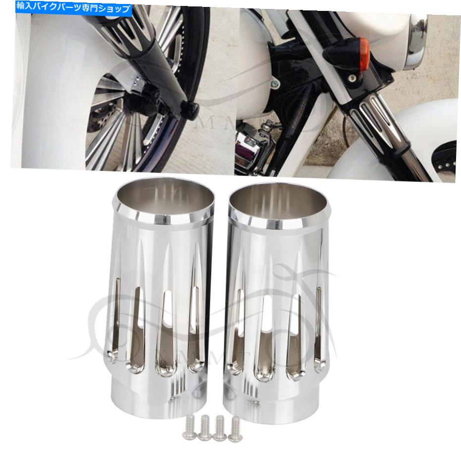 クロームパーツ CNCクロームビレットフォークブーツスライダーカバー牛のハーリーツアーストリートトライグライド CNC Chrome Billet Fork Boot Slider Covers Cow For Harley Tour Street Tri Glide【並行輸入品】