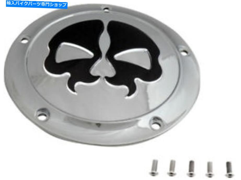 クロームパーツ ドラッグスペルスプリットブラックスカルダービーカバーアクセントクローム16+ハーレーツーリング Drag Specialties Split Black Skull Derby Cover Accent Chrome 16+ Harley Touring【並行輸入品】