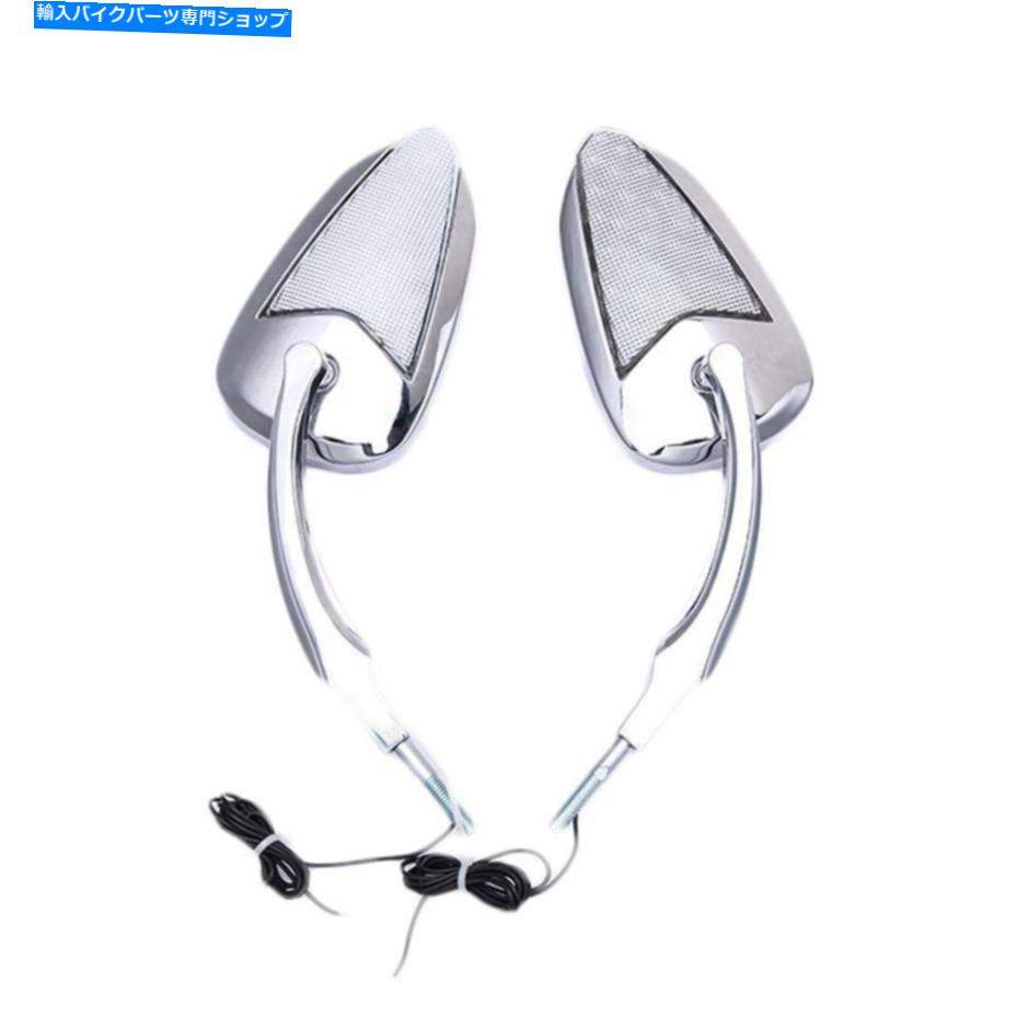 クロームパーツ ハーレーツーリングダイナのためのオートバイLEDターン信号クロムリアビューサイドミラー Motorcycle LED Turn Signal Chrome Rear View Side Mirrors For Harley Touring Dyna【並行輸入品】