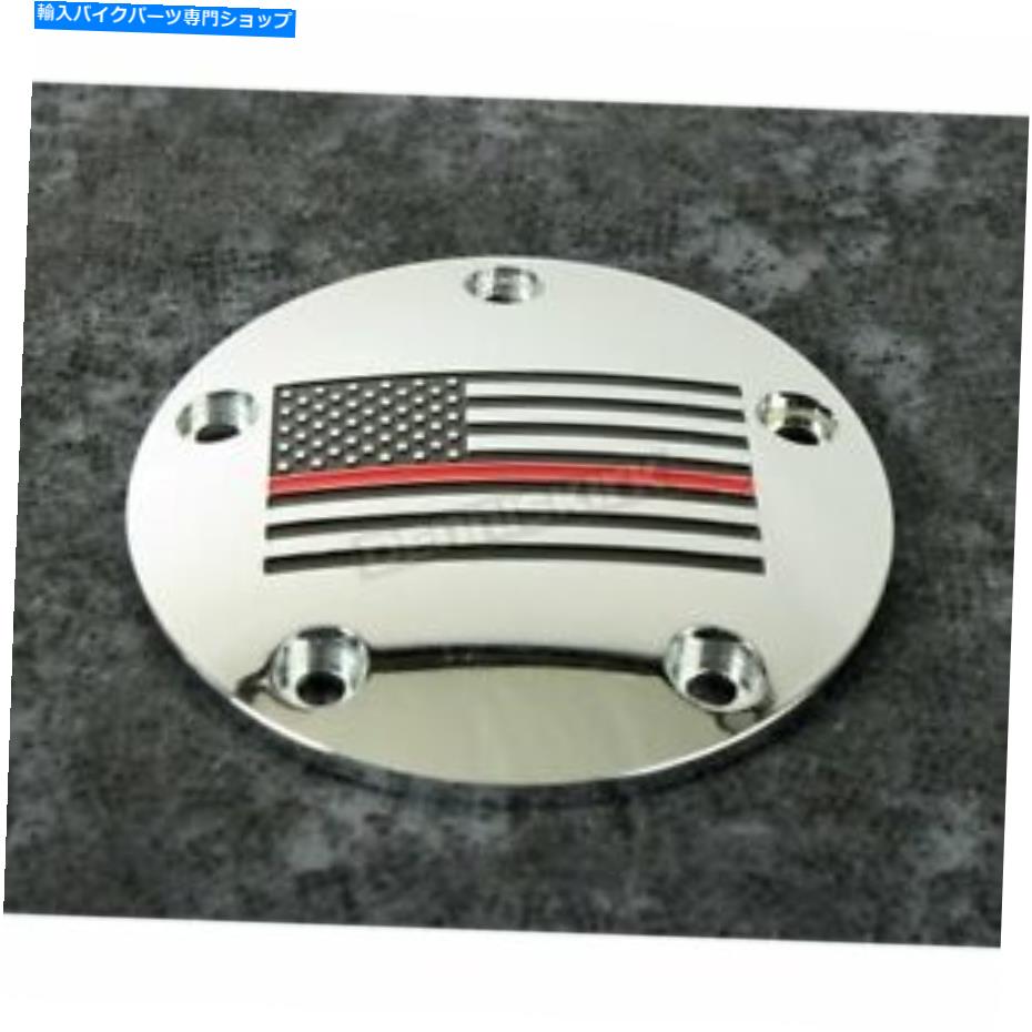 クロームパーツ カスタム彫刻LTD。クロムレッドラインアメリカンフラッグタイミングカバー - FF12-04 Custom Engraving LTD. Chrome Red Line American Flag Timing Cover - FF12-04【並行輸入品】