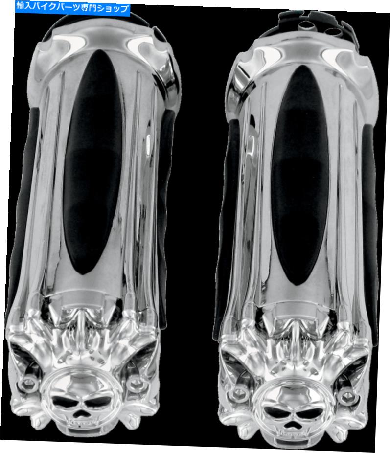 クロームパーツ ケーブルペアセットハーレー82-18でクライャキンクロームゾンビの頭蓋骨の握りスロットル Kuryakyn Chrome Zombie Skull Hand Grips Throttle By Cable Pair Set Harley 82-18【並行輸入品】