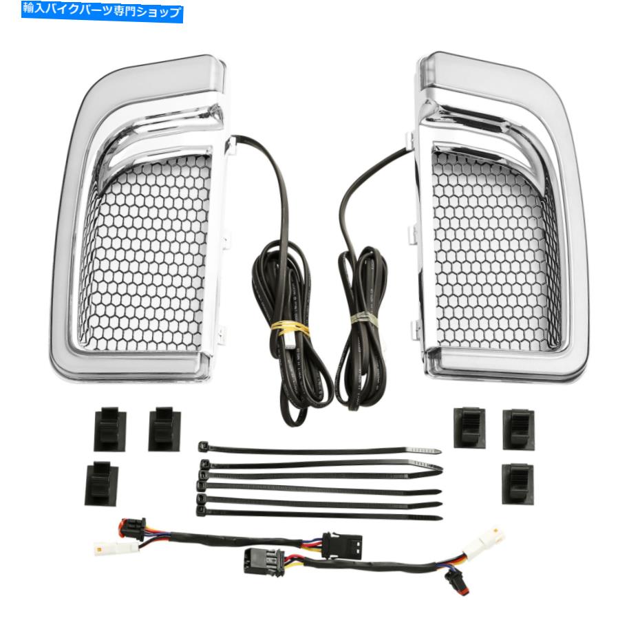 クロームパーツ Harley Electra Glide 14-19のためのChromeフェアリング下のグリルLEDターン信号フィット Chrome Fairing Lower Grills LED Turn Signal Fit For Harley Electra Glide 14-19【並行輸入品】
