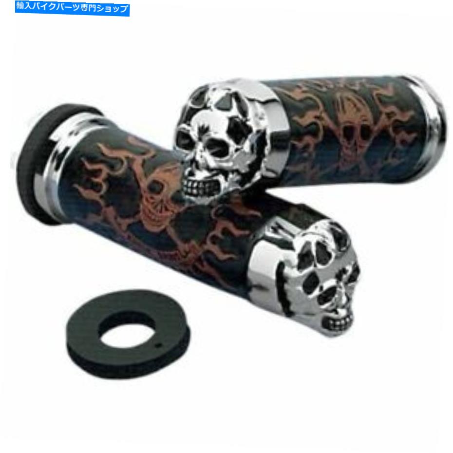 クロームパーツ ドラッグスペシャリスカルグリップハーリーダイナソフトスターススター Drag Specialties Skull Grips With Plain Eyes for Harley Dyna Softail Sportster【並行輸入品】
