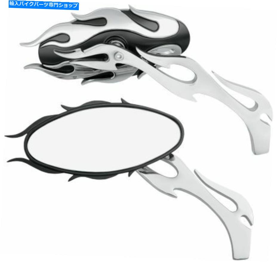 クロームパーツ ドラッグスペシャリーオーバルフレームブラック＆クロムオートバイミラーハーリーFLST FXD XL Drag Specialties Oval Flame Black & Chrome Motorcycle Mirrors Harley FLST FXD XL【並行輸入品】