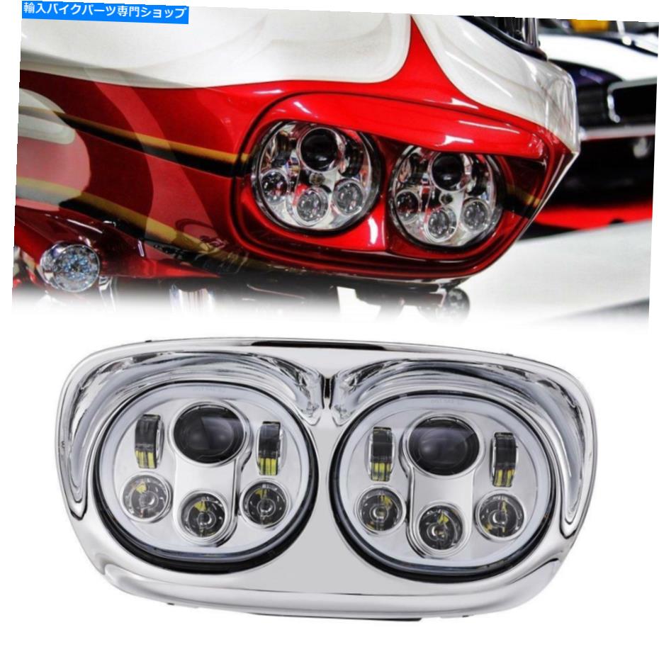 クロームパーツ ハーレーロードグライドウルトラフラフル2004-2013のためのLEDデュアルヘッドライトW /天使の目 LED Dual Headlight w/ Angel eye for Harley Road Glide Ultra FLTRU 2004-2013【並行輸入品】
