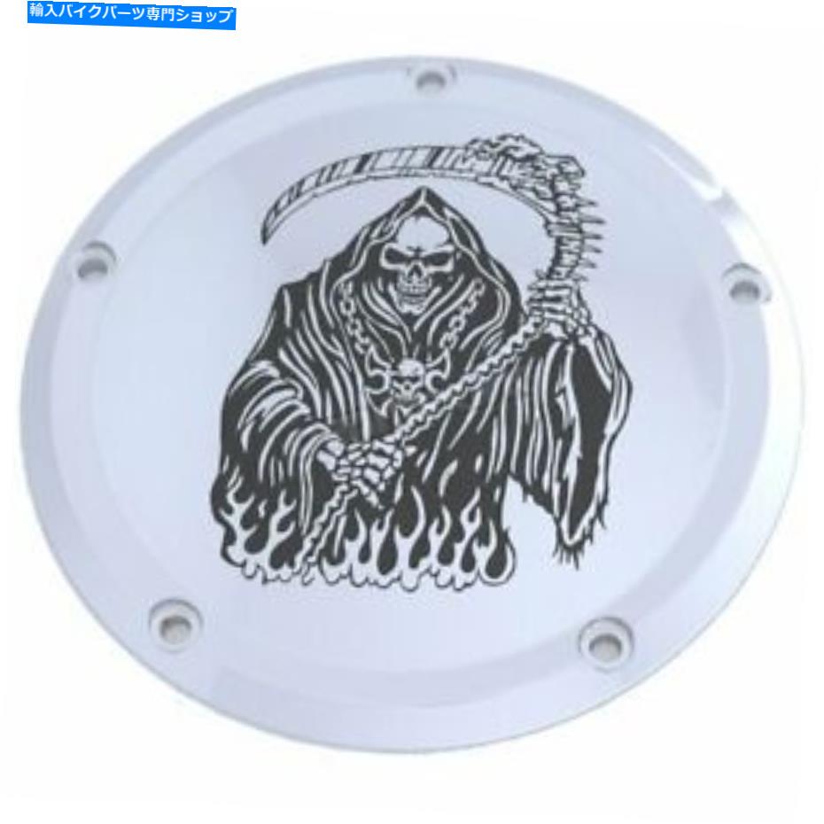 クロームパーツ カスタム彫刻LTD。クロームグリムリーパーロープロファイルダービーカバー - SKUL18-67 Custom Engraving LTD. Chrome Grim Reaper Low Profile Derby Cover - SKUL18-67【並行輸入品】