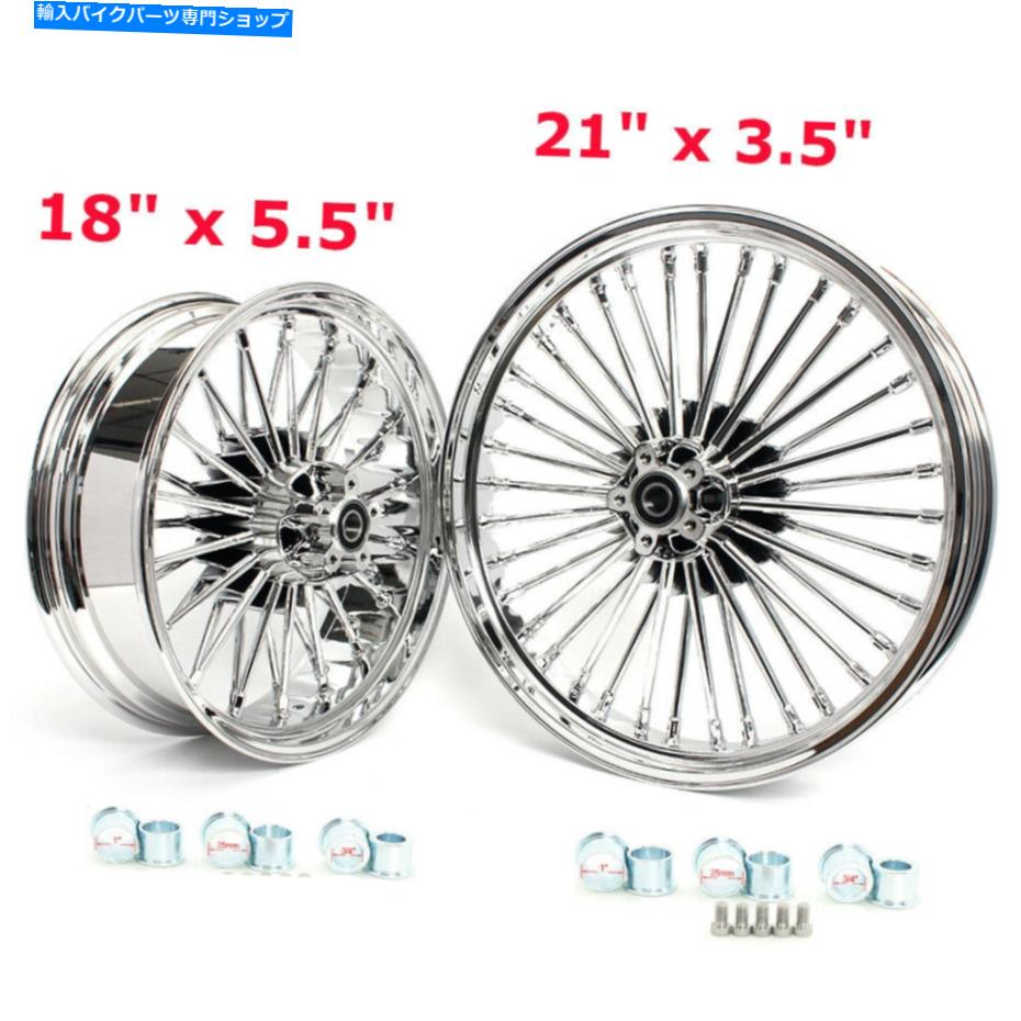 クロームパーツ クローム21x3.5＆18x5.5ホイールセットファットスポークfor Harley Street Bob FXDBローライダー Chrome 21X3.5 & 18X5.5 Wheels Set Fat Spoke For Harley Street Bob FXDB Low Rider【並行輸入品】