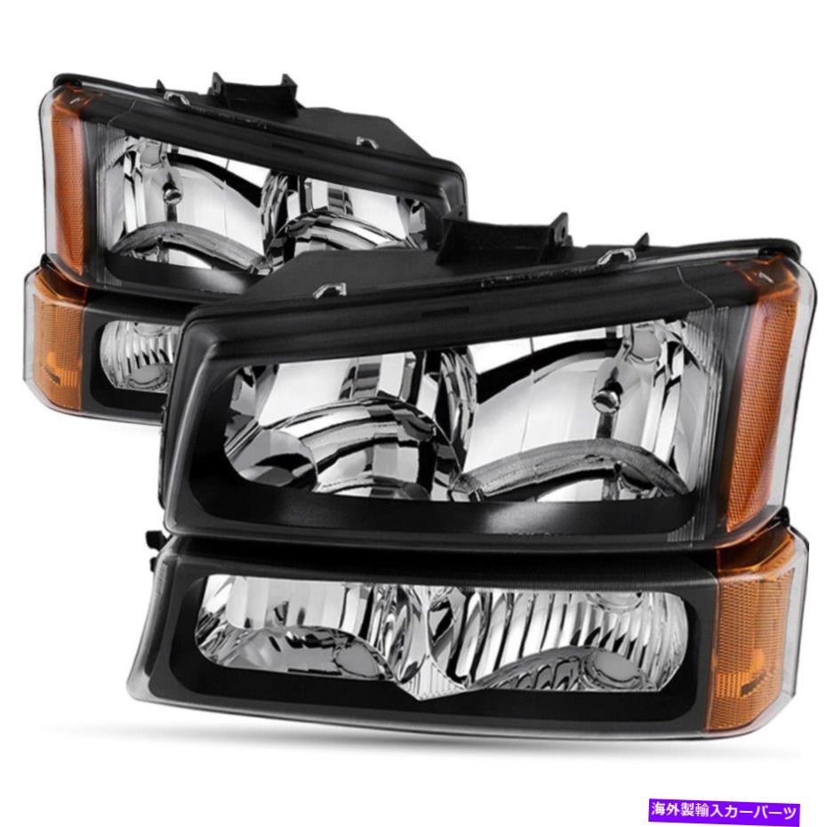 USヘッドライト 03-06 Chevy Silverado Avalanche 1500 2500 3500 Bumper Lamps For 03-06 Chevy Silverado Avalanche 1500 2500 3500 Black Headlight+Bumper lamps【並行輸入品】