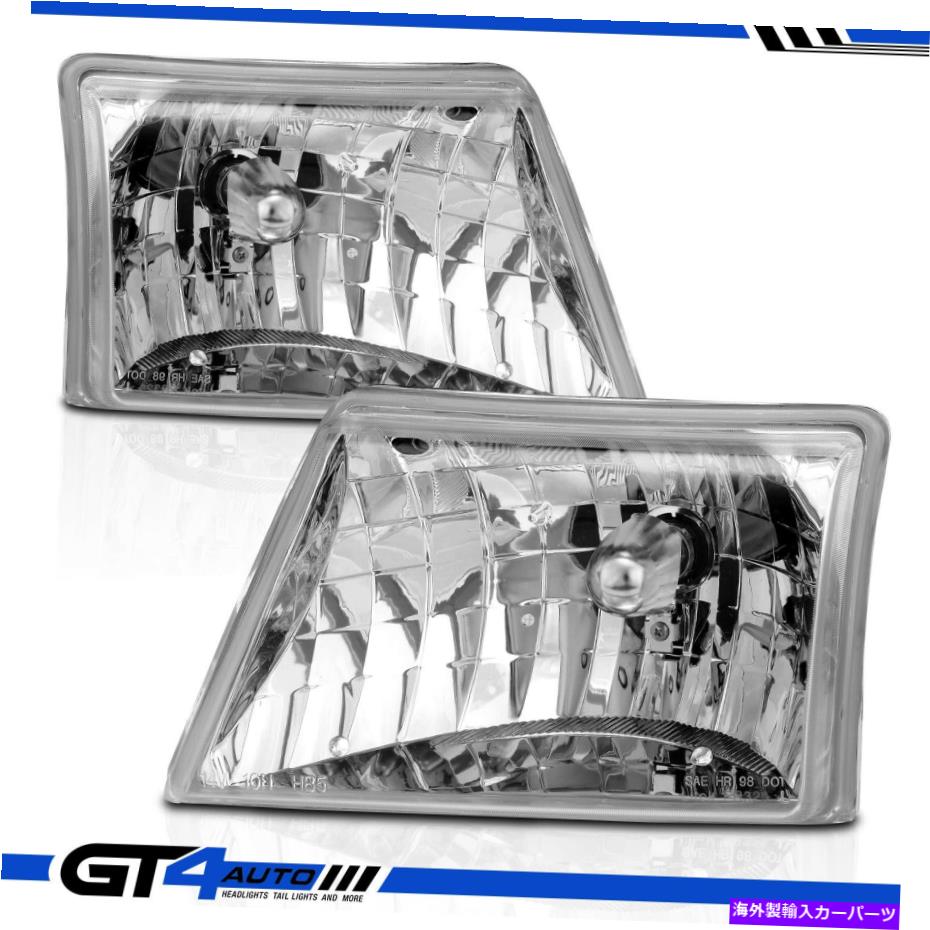 USヘッドライト フィット98-00フォードレンジャークリスタルクロム交換ヘッドライトヘッドランプペア Fit 98-00 Ford Ranger Crystal Chrome Replacement Headlights Head Lamps Pair【並行輸入品】