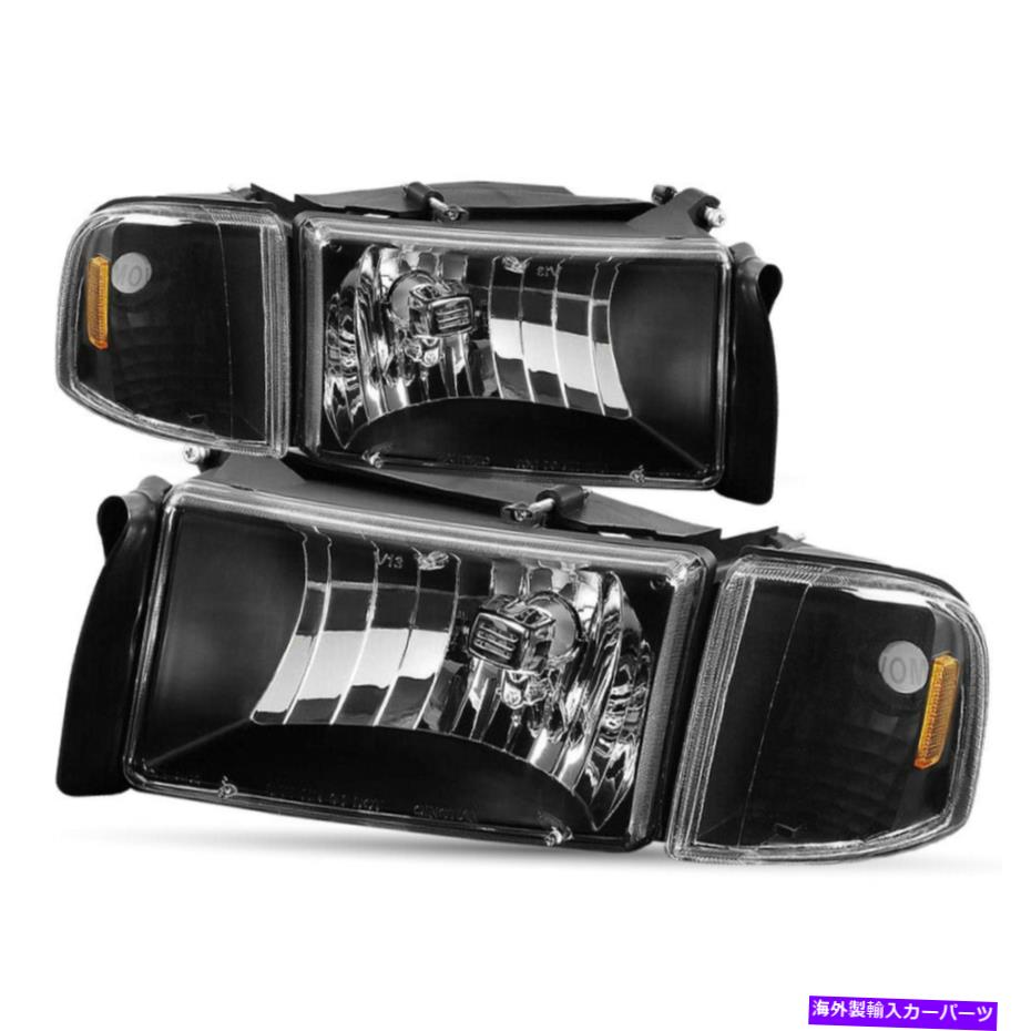 USヘッドライト 94-02 Dodge RAM 1500 2500 3500 3500ブラックヘッドライト交換用ランプ左+右 For 94-02 Dodge Ram 1500 2500 3500 Black Headlights Replacement Lamps Left+Right【並行輸入品】