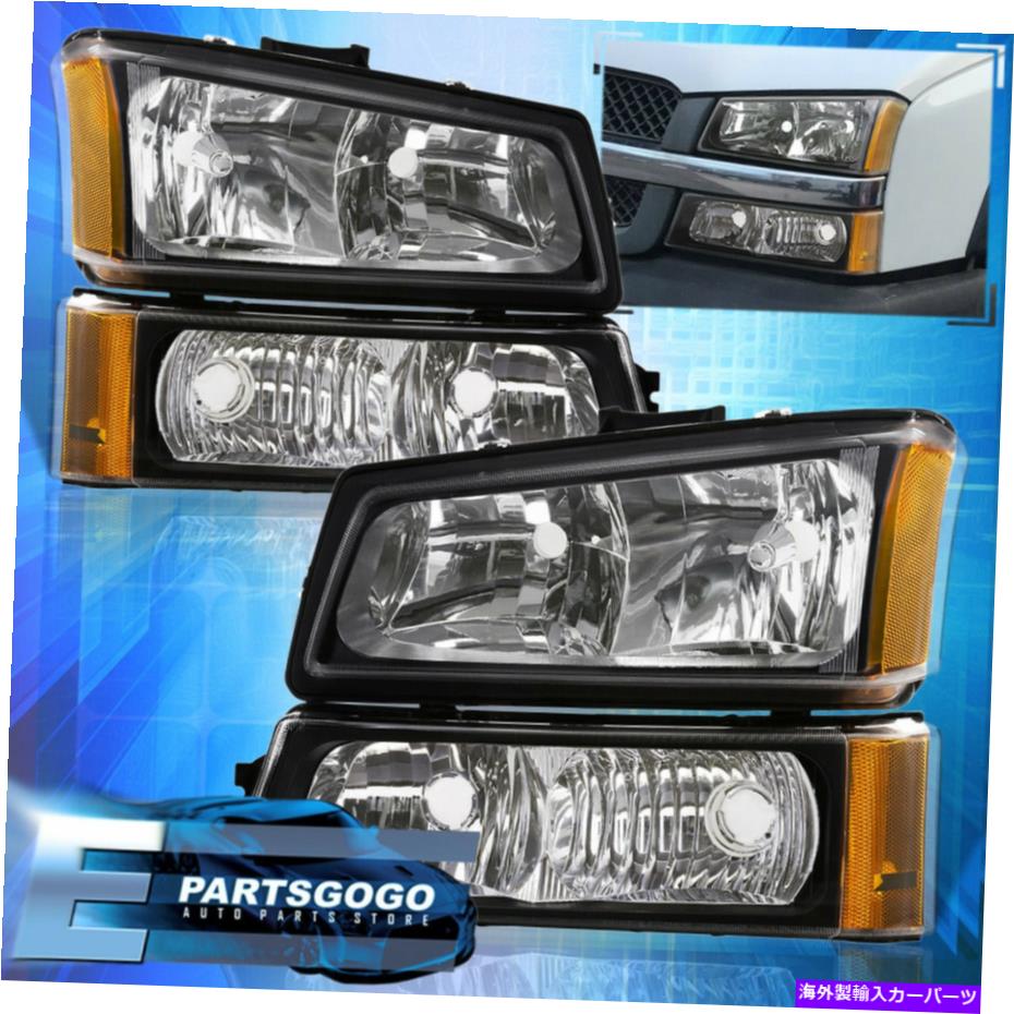 USヘッドライト 03-06シボリーSilverado Black琥珀色のコーナーのヘッドライト+シグナルバンパーランプ For 03-06 Chevy Silverado Black Amber Corner Head Lights + Signal Bumper Lamps【並行輸入品】