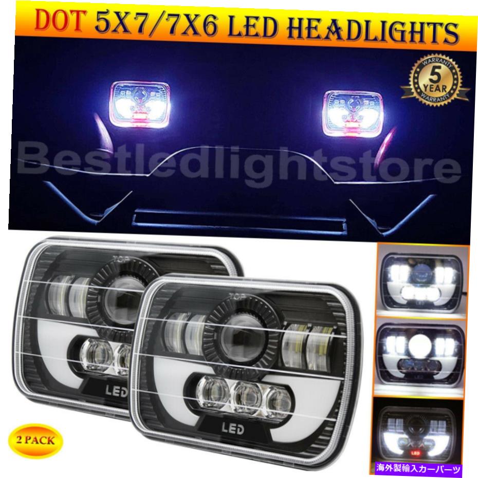 USヘッドライト ペア7x6 / 5x7 LEDヘッドライトプロジェクターHI LOビーム＆ハローエンジェルアイはフォードトラック用 Pair 7x6/5x7 LED Headlights Projector Hi Lo Beam & Halo Angel Eye for Ford Truck【並行輸入品】
