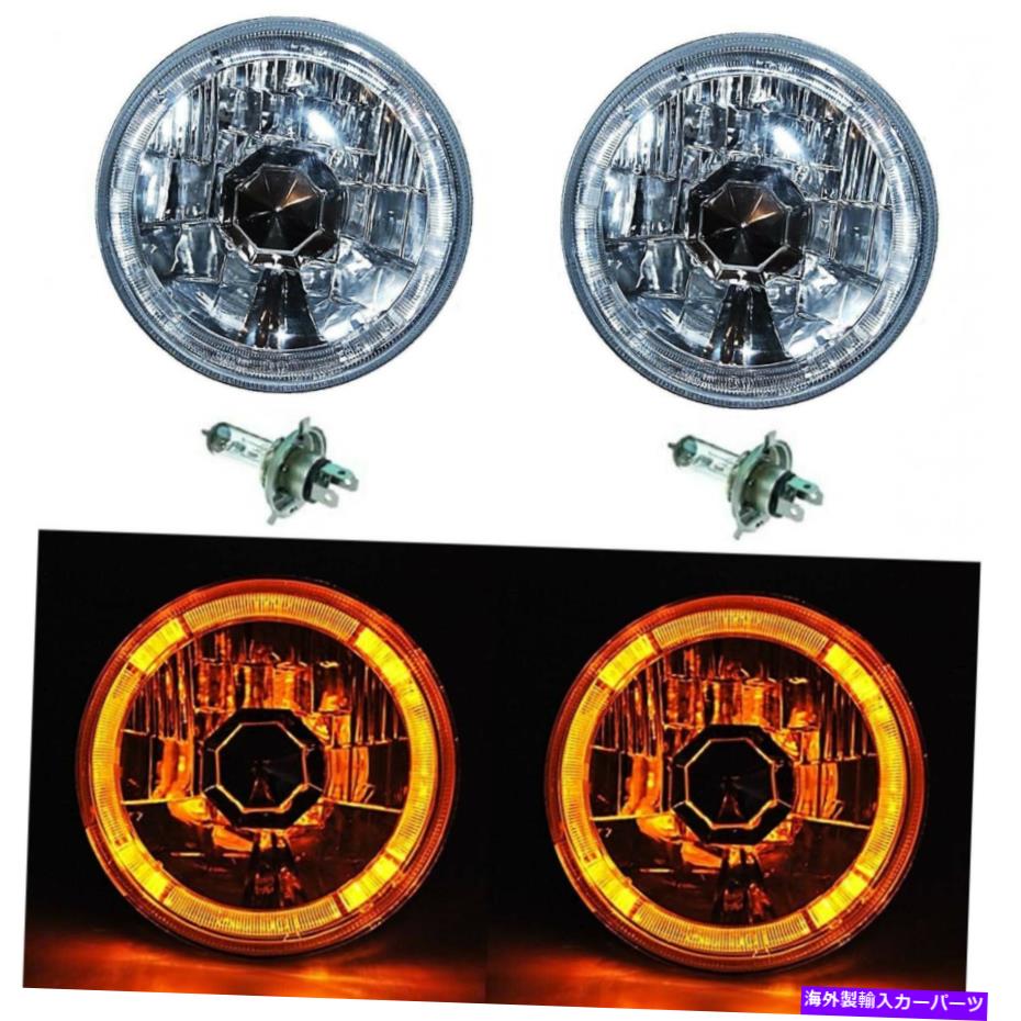 USヘッドライト 5-3 / 4アンバーLEDハロハロゲン電球ヘッドライト天使アイクリスタルクリアペア 5-3/4 Amber LED Halo Halogen Light Bulb Headlight Angel Eye Crystal Clear Pair【並行輸入品】
