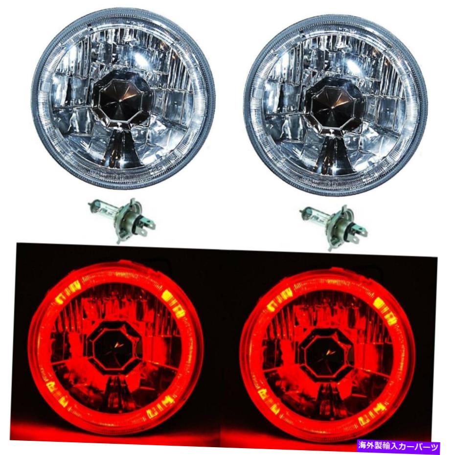 USヘッドライト 5-3 / 4赤色LEDハロハロゲン電球クリスタルクリアヘッドライト天使のペア 5-3/4 Red LED Halo Halogen Light Bulb Crystal Clear Headlight Angel Eye Pair【並行輸入品】
