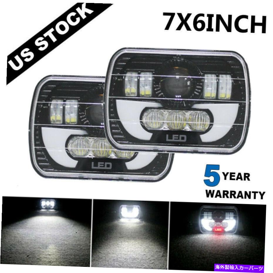 USヘッドライト Pair DRL LEDヘッドライトヘッドランプ7x6 \