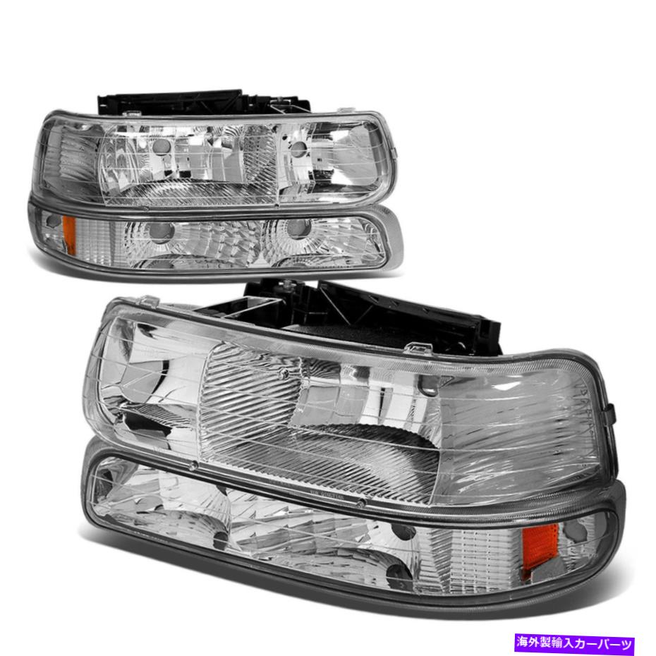 USヘッドライト 99-06 Silverado Suburban用クロームハウジングアンバーコーナーヘッドライト+バンパーランプ Chrome Housing Amber Corner Headlight+Bumper Lamps for 99-06 Silverado Suburban【並行輸入品】