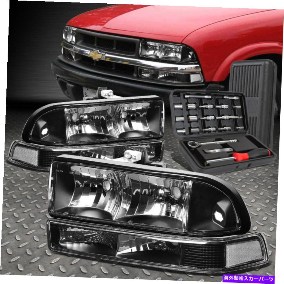 USヘッドライト 98-04シボーS10ブレザーブラッククリアコーナーヘッドライトバンパーランプ+ツールセット FOR 98-04 CHEVY S10 BLAZER BLACK CLEAR CORNER HEADLIGHT BUMPER LAMPS+TOOL SET【並行輸入品】