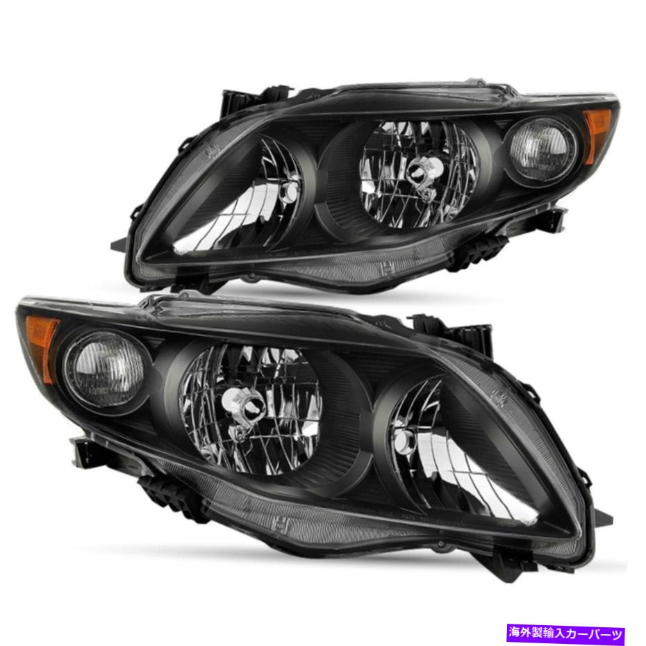 USヘッドライト 2009-2010トヨタカローラセダンブラックヘッドライトアンバーコーナー左+右 For 2009-2010 Toyota Corolla Sedan Black Headlights Amber Corner Left+Right【並行輸入品】